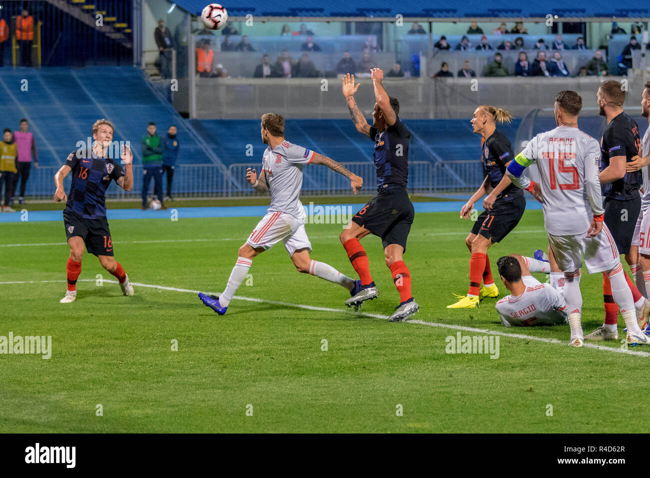 ZAGREB, CROATIA - NOVEMBER 15, 2018: UEFA Nations League football match Croatia vs. Spain. In action Tin Jedvaj (16) Stock Photo