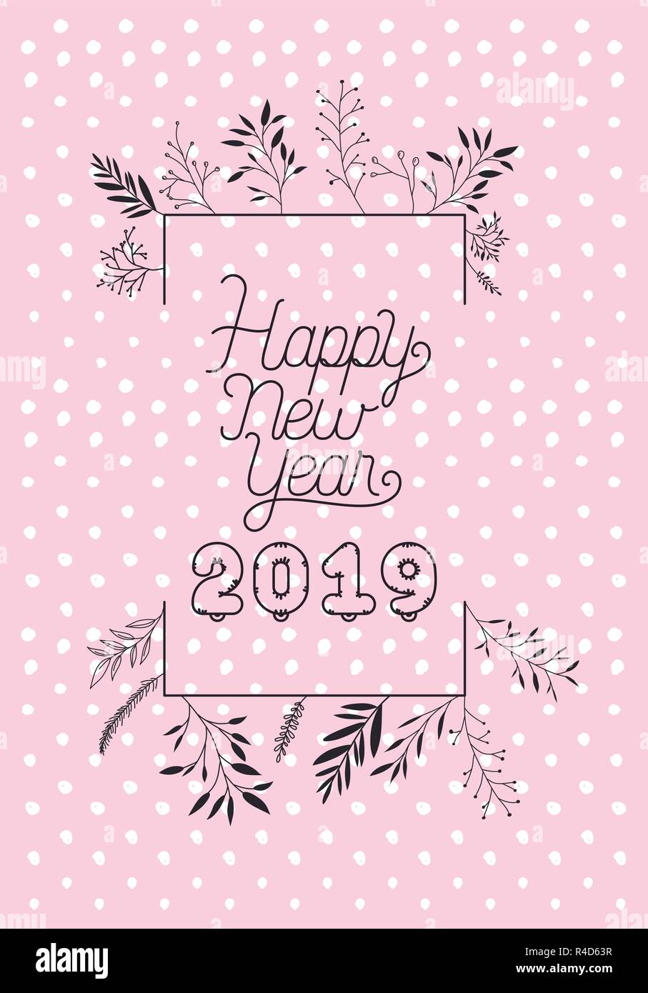 frame with happy new year lettering and wreath crown Stock Vector Image ...