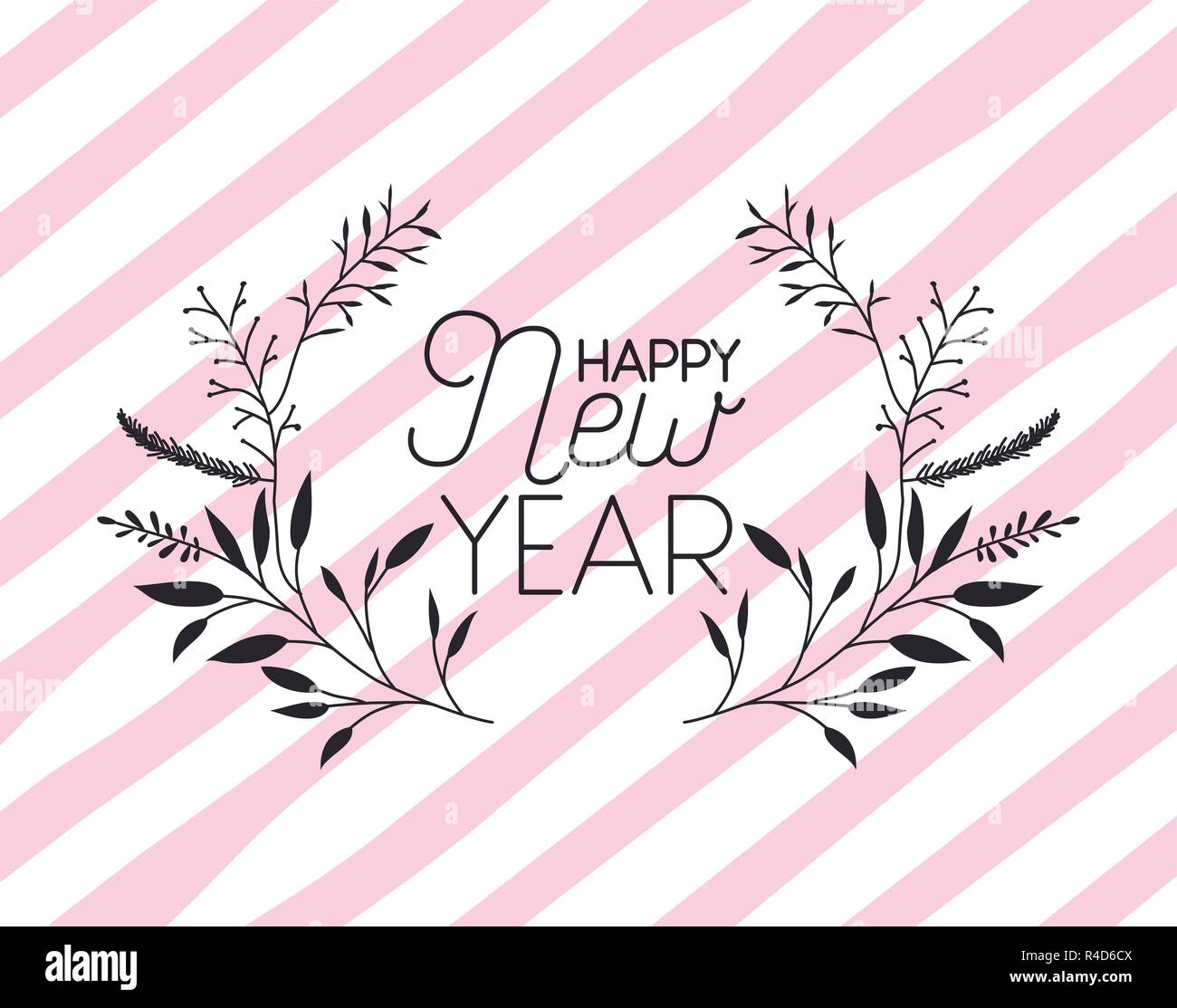 frame with happy new year lettering and wreath crown Stock Vector Image ...