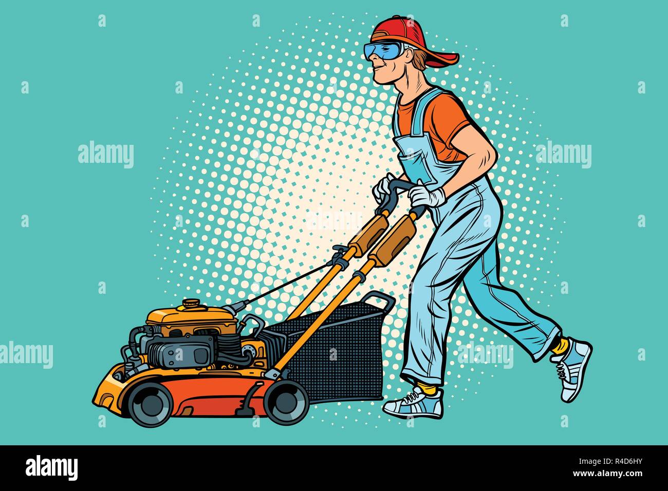 lawn mower worker. Profession and service Stock Vector