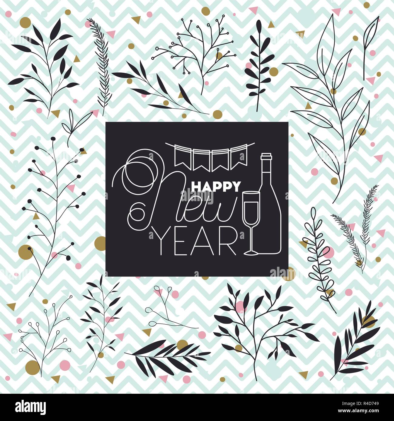frame with happy new year lettering and wreath crown Stock Vector Image ...
