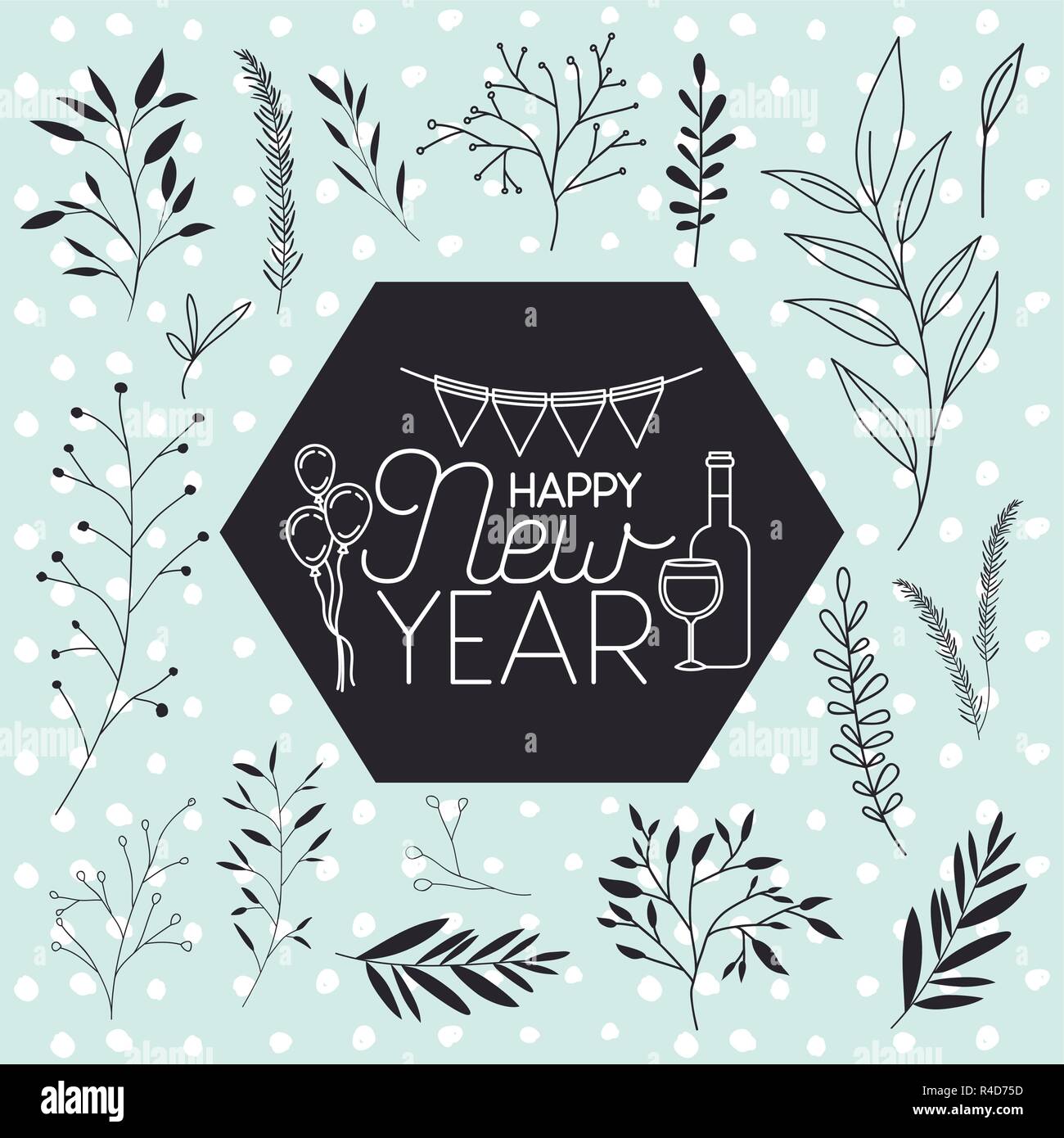 frame with happy new year lettering and wreath crown Stock Vector Image ...