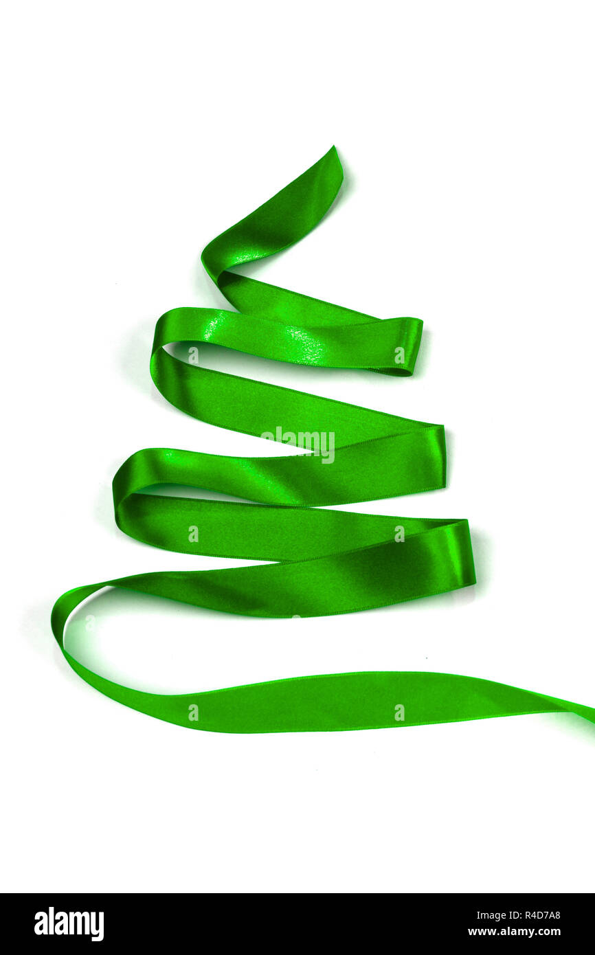 Stylized green ribbon Christmas tree isolated on white background Stock ...