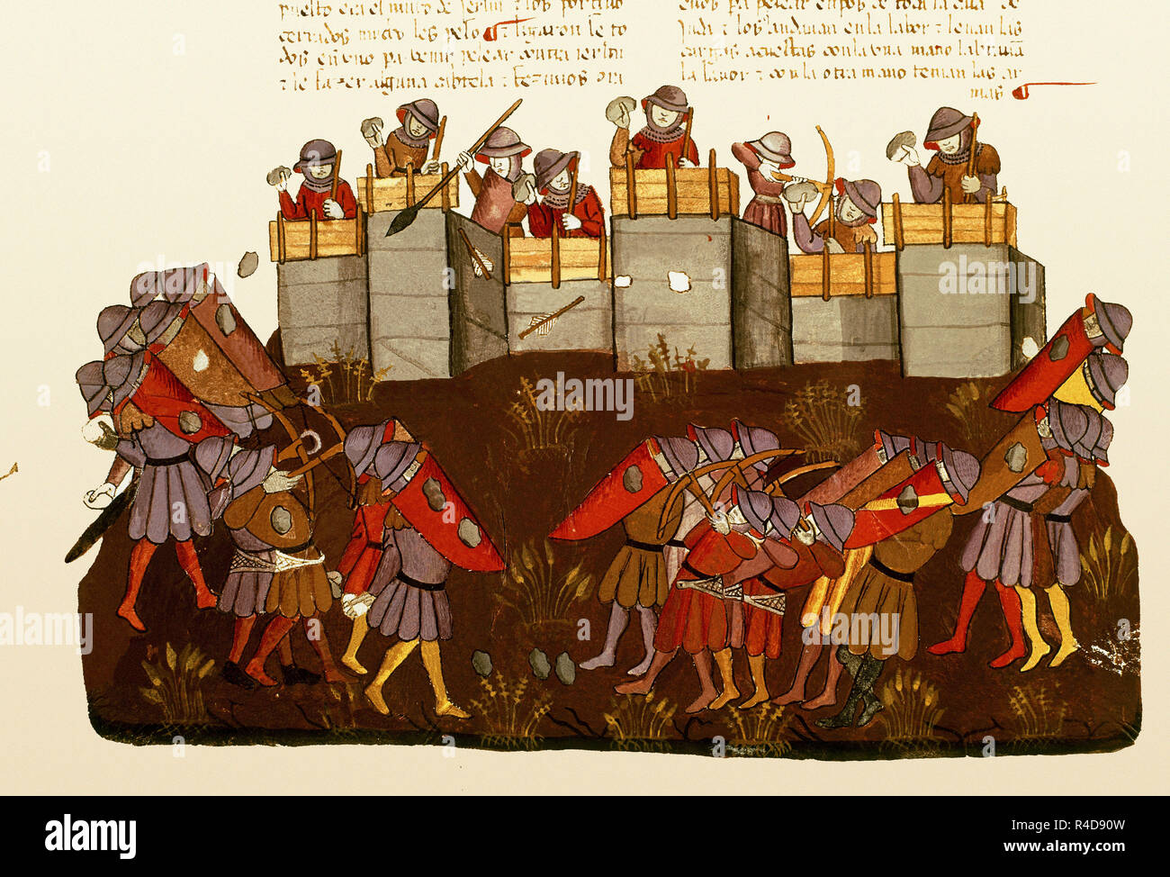 BIBLIA ALBA-NEHEMIAS RECONSTRUYE LA MURALLA DE JERUSALEN Y LOS ENEMIGOS SE BURLAN ATACANDO(CONJ 1528. Location: PRIVATE COLLECTION. MADRID. SPAIN. Stock Photo