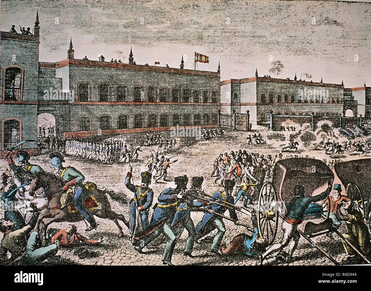 March, 10th 1820 in Cadiz: General Riego's Troops Fighting the Absolutists and Proclaiming the Consitution of Cadiz. Madrid, private collection. Location: PRIVATE COLLECTION. MADRID. SPAIN. Stock Photo