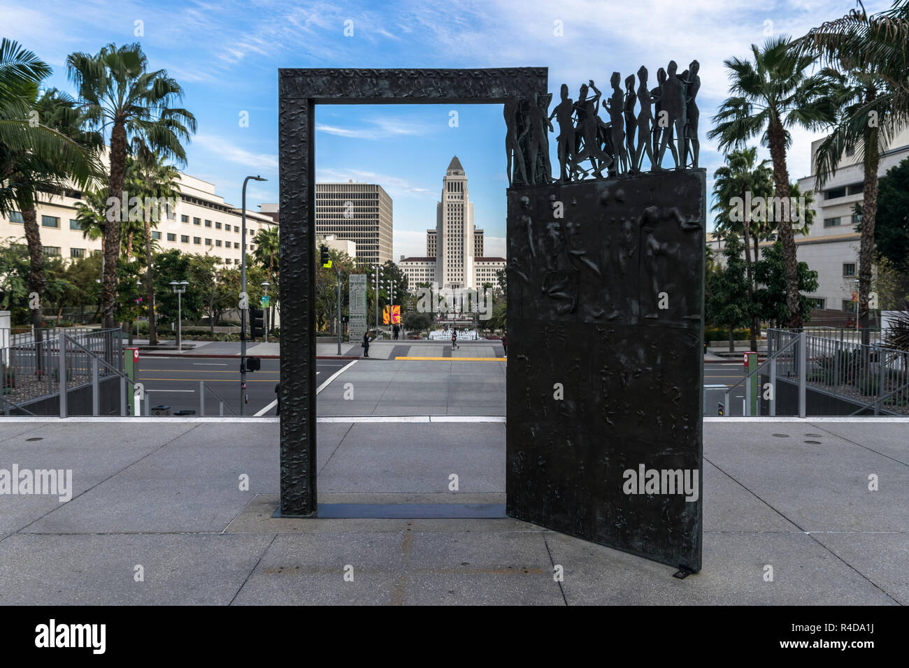 Los Angeles Downtown City Hall, California USA door statue Stock Photo