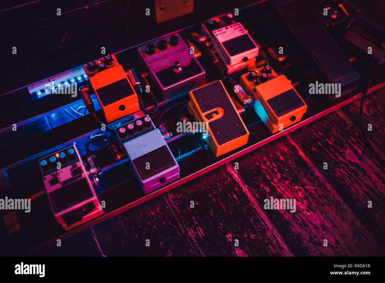 Guitar Pedals Stomp Boxes Red Yellow Blue Stock Photo Alamy