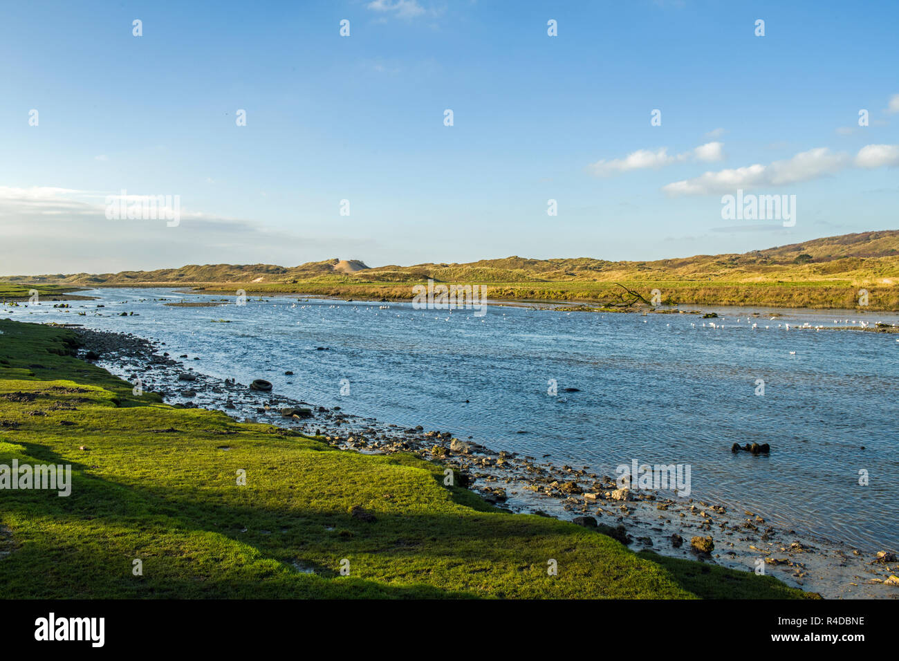 The River Ogmore near Ogmore by Sea South Wales, about to enter the sea into the Bristol Channel. Stock Photo