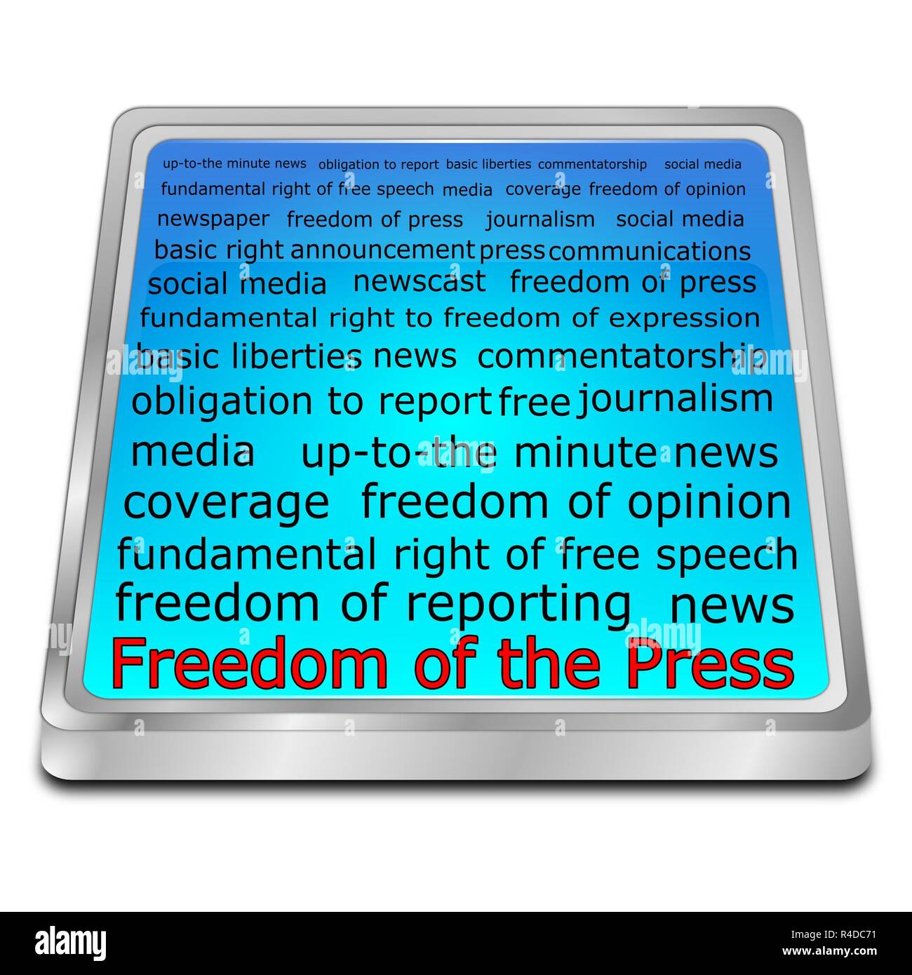 Freedom of the Press wordcloud button - 3D illustration Stock Photo