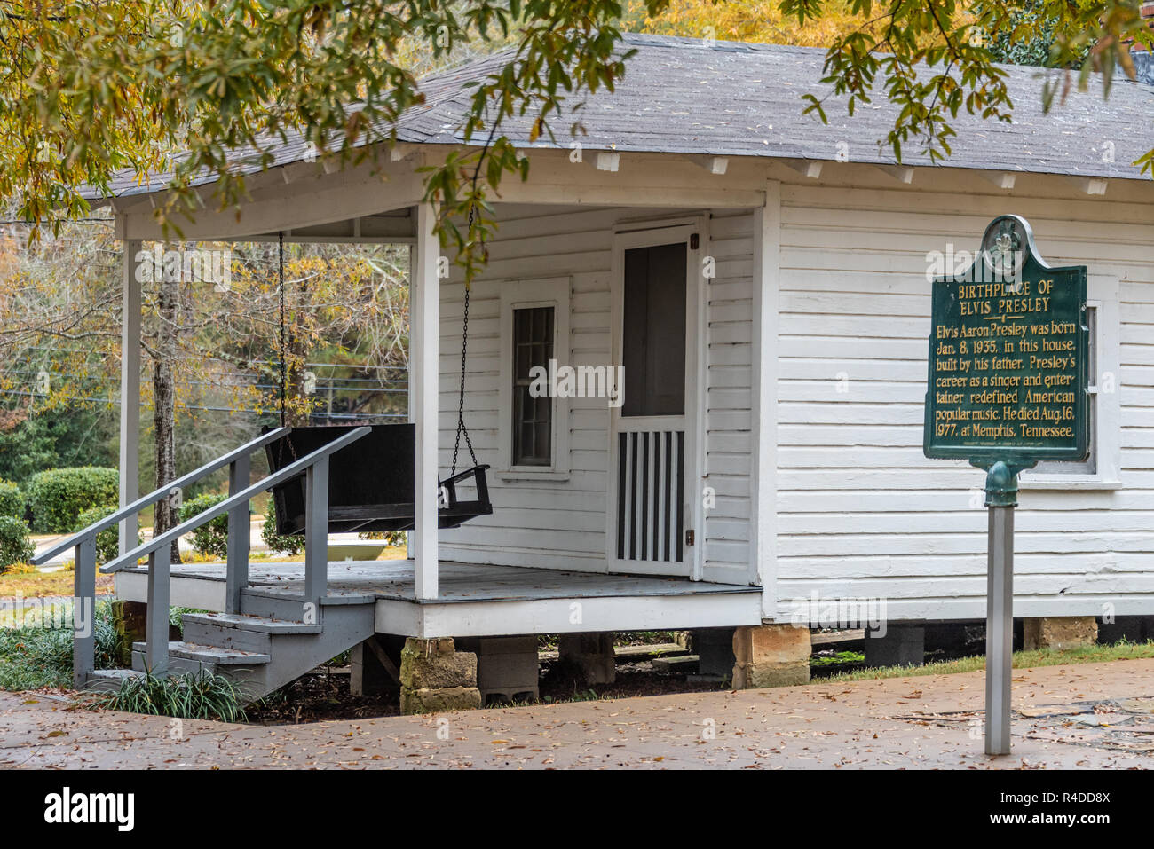 Birthplace of American music icon Elvis Presley in Tupelo, Mississippi. Elvis was born in this house built by his father on January 8, 1935. Stock Photo