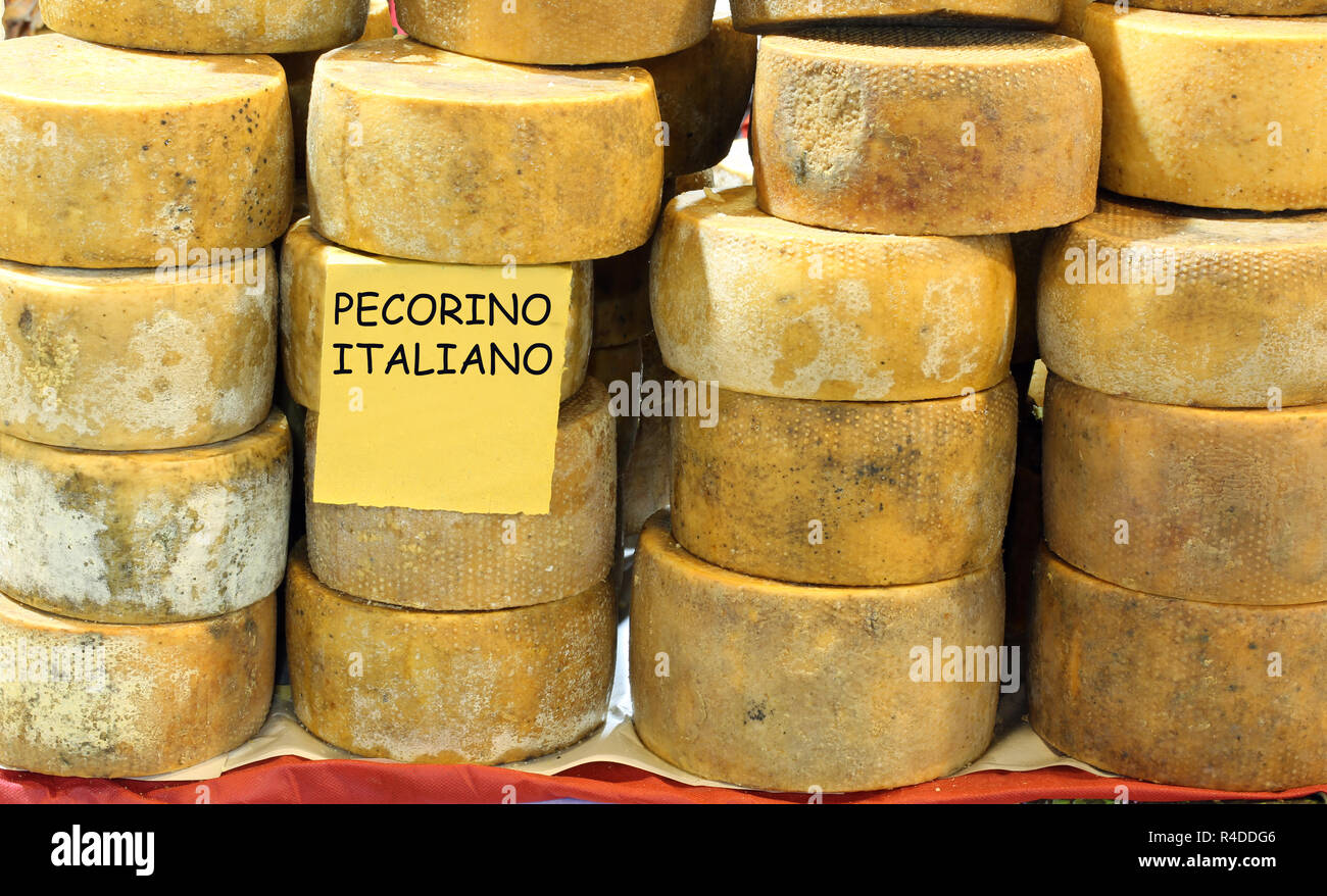 Italian dairy sells the aged cheese and text that means Italian