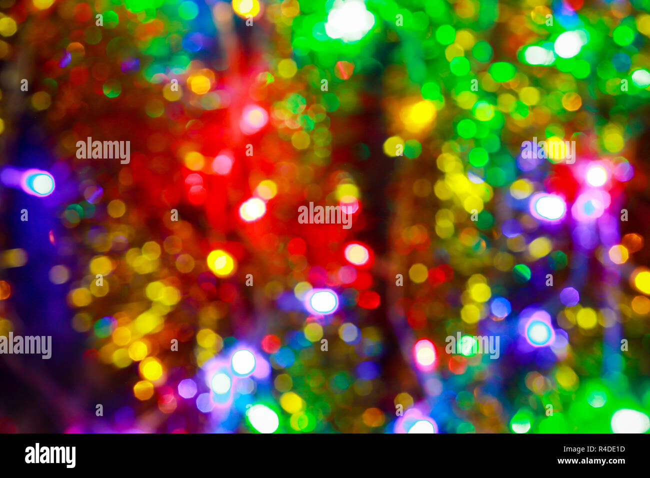 Christmas and New Year decorations, lights, rain and toys Stock Photo