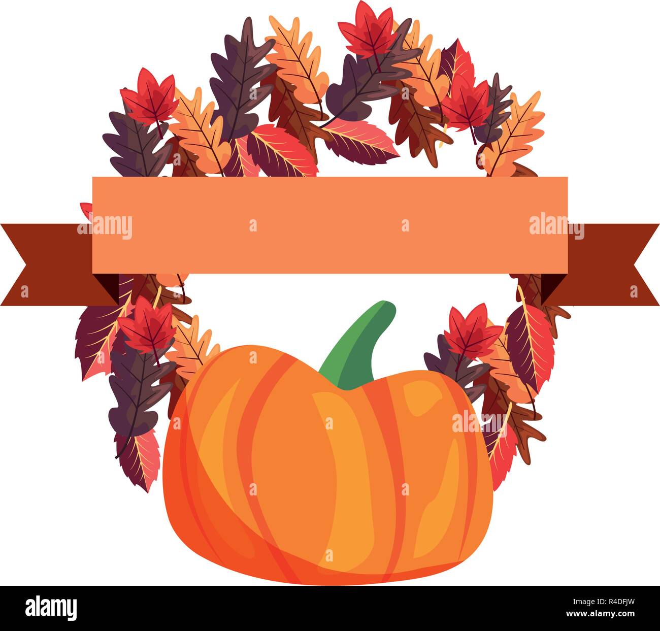 thanksgiving ribbon leaves pumpkin decoration vector illustration Stock ...