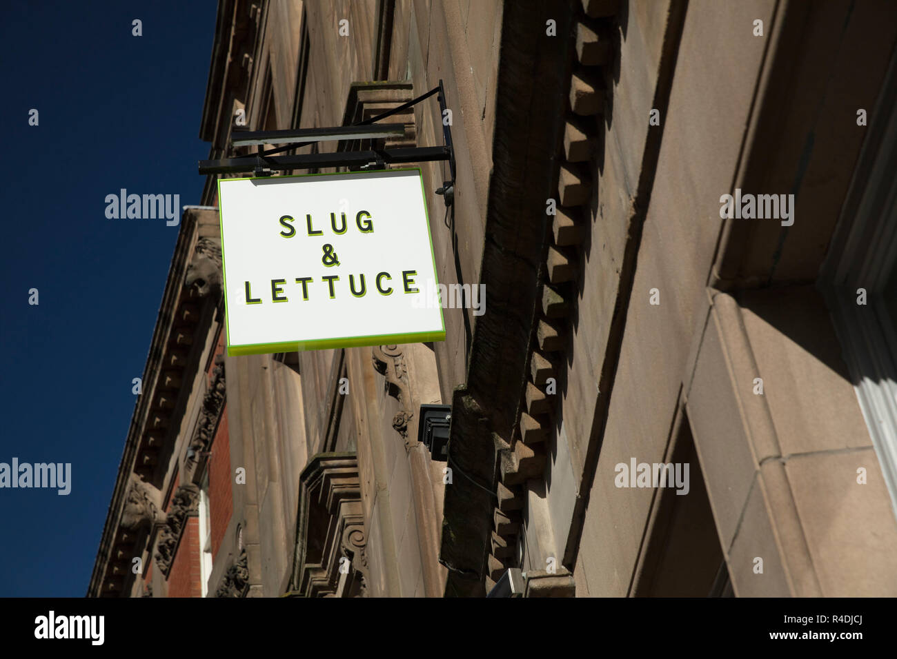 Derby, Derbyshire, UK: October 2018: Slug and Lettuce Restaurant Sign Stock Photo