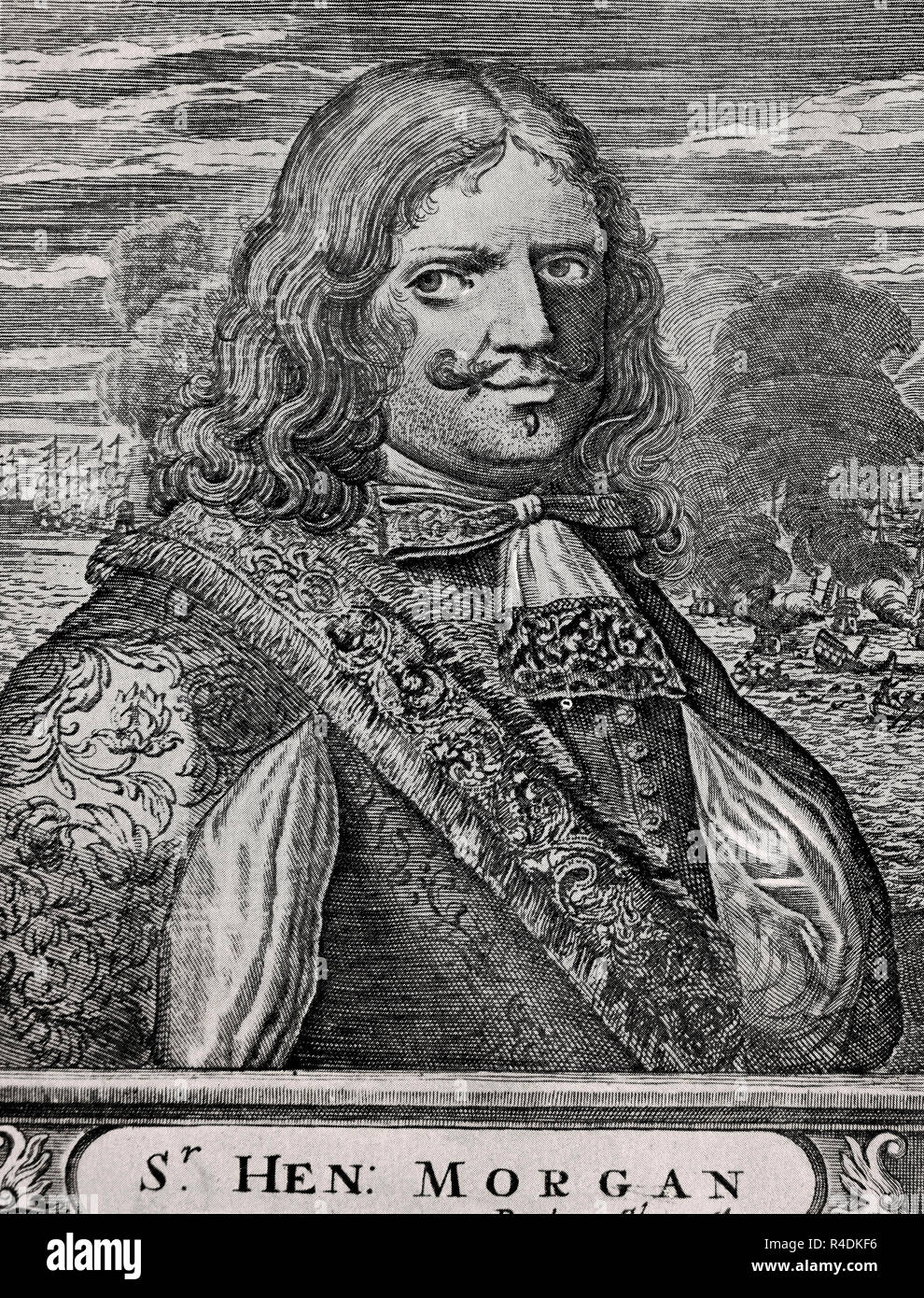 Henry Morgan (1635-1688), pirate of the Caribbean. 18th century lithography. Location: PRIVATE COLLECTION. LONDON. ENGLAND. Stock Photo