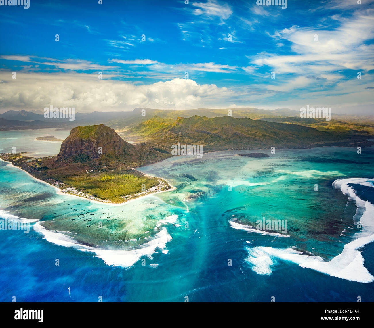 Aerial view of the underwater waterfall. Mauritius Stock Photo Alamy