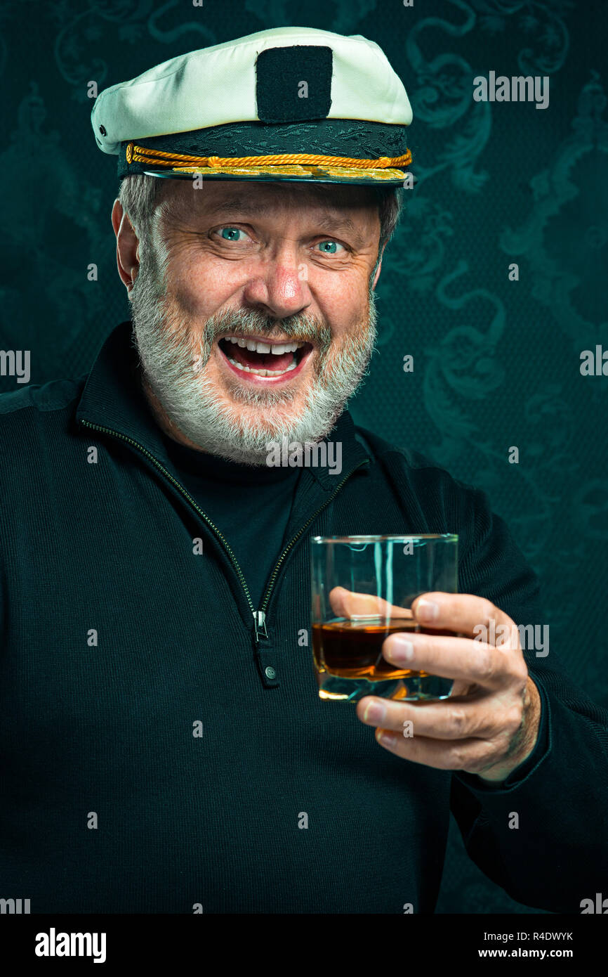 Portrait of old captain or sailor man in black sweater Stock Photo - Alamy