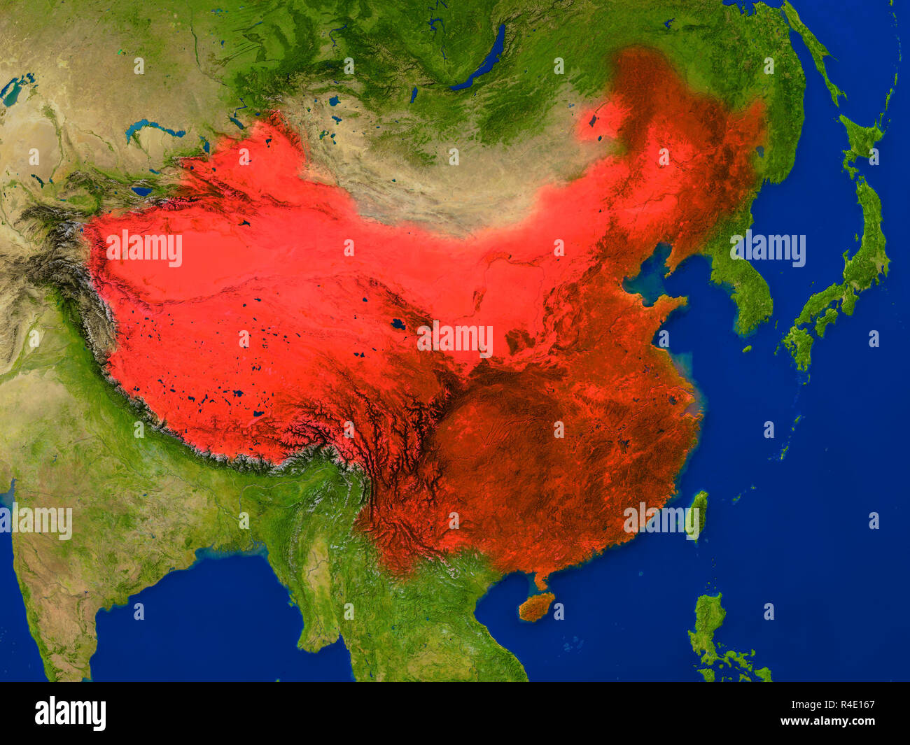 China from space in red Stock Photo