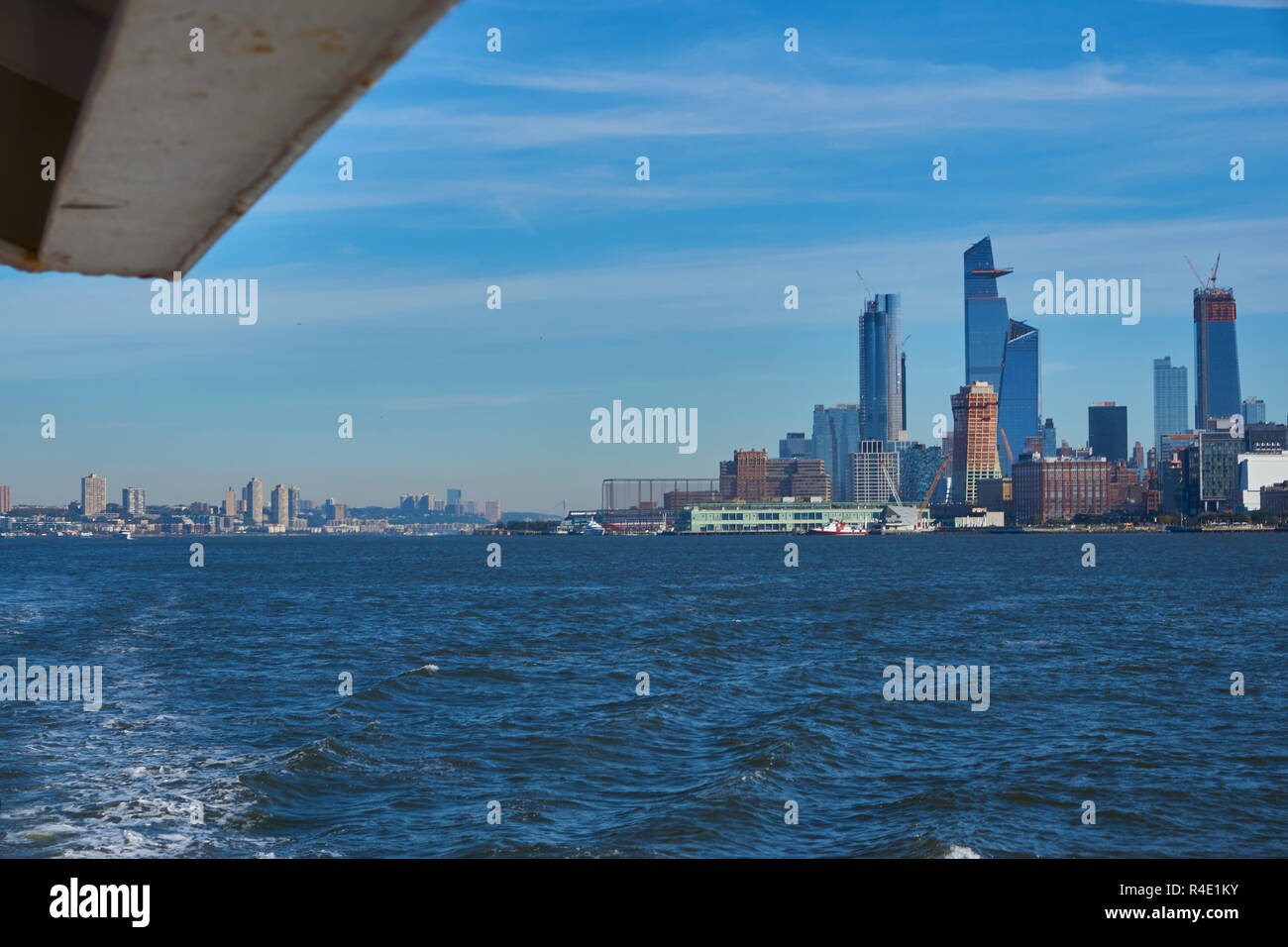 New York City skyline, a blue sky and water Stock Photo - Alamy