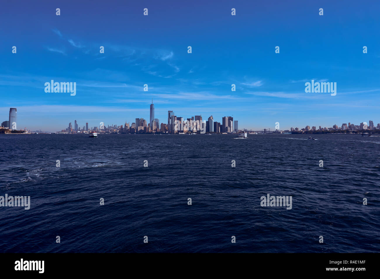 New York City skyline and a blue sky Stock Photo