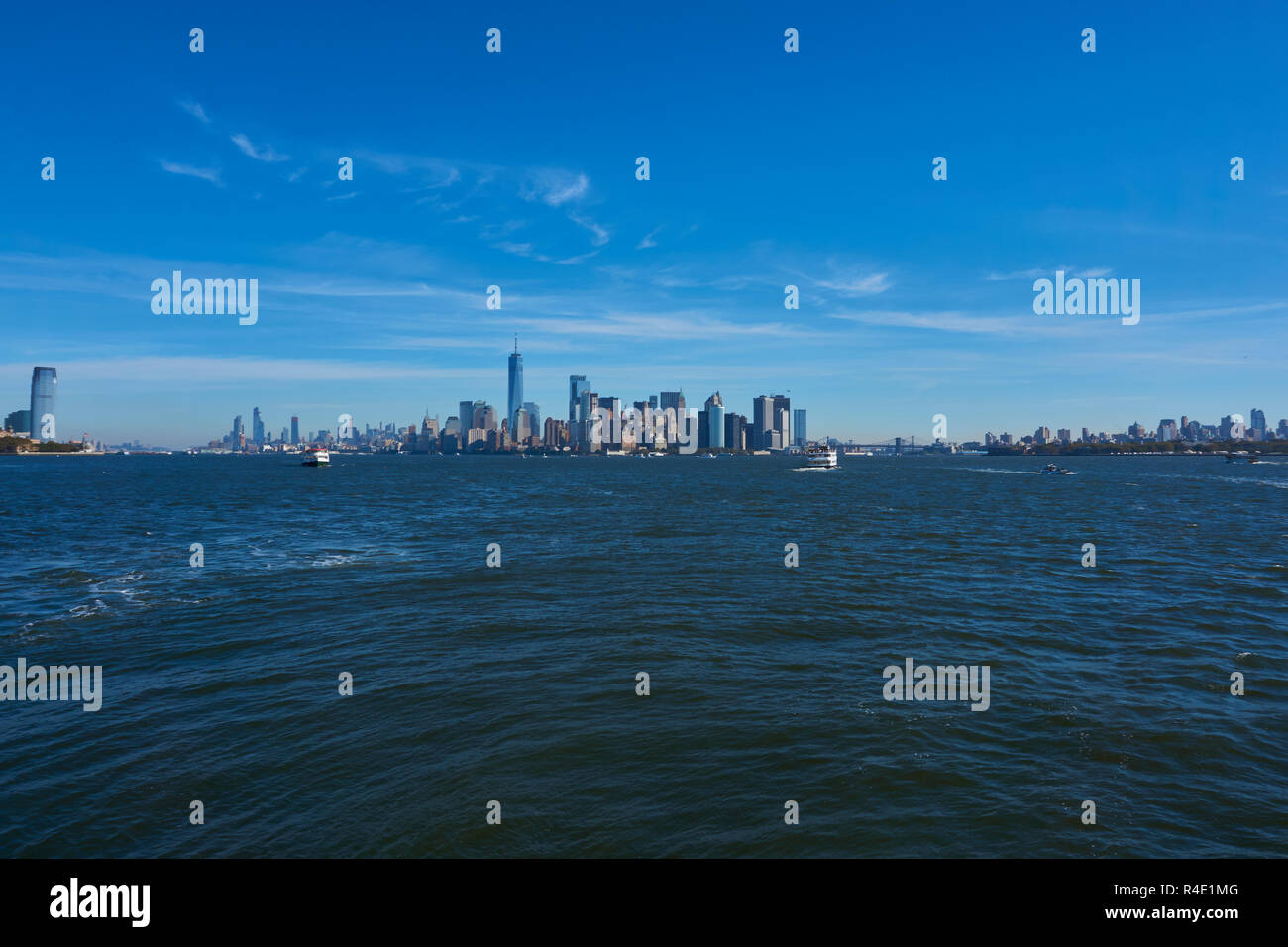 New York City skyline and a blue sky Stock Photo