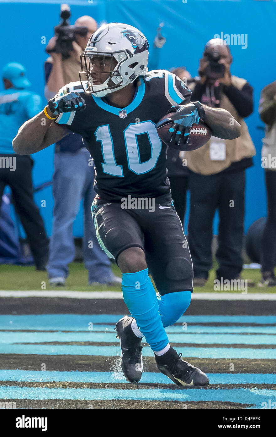 November 25, 2018 - Charlotte, North Carolina, U.S. - November 25, 2018 - Curtis SAMUEL (10) celebrates after making a touchdown against the visiting Seattle Seahawks at Bank Of America Stadium in Charlotte, NC.  The Panthers lose to the Seahawks, 30-27. (Credit Image: © Walter G Arce Sr Asp Inc/ASP) Stock Photo