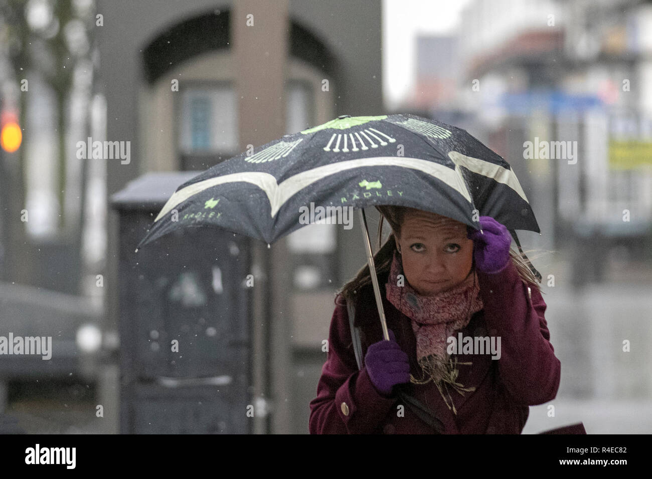 Southport, Lancashire, UK Weather. 27th Nov, 2018. Cold wet windy day ...