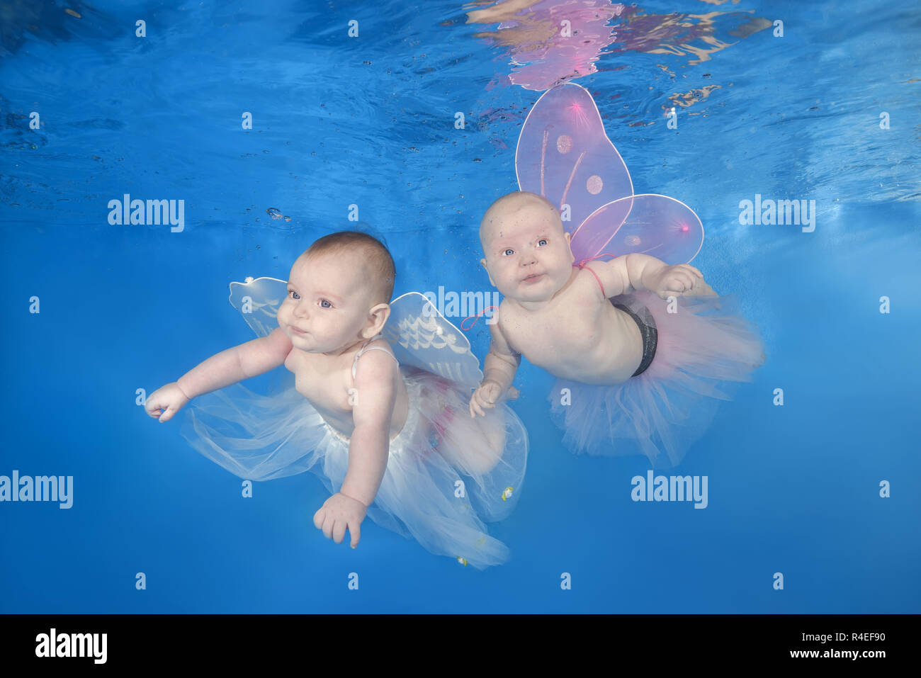 Odessa, Ukraine, Europe. 8th Aug, 2018. Two little fairies underwater