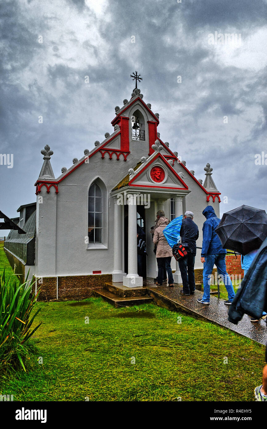 The Italian church, Orkney, Scotland, UK. Created in WWII by Italian Prisoners of War. Stock Photo