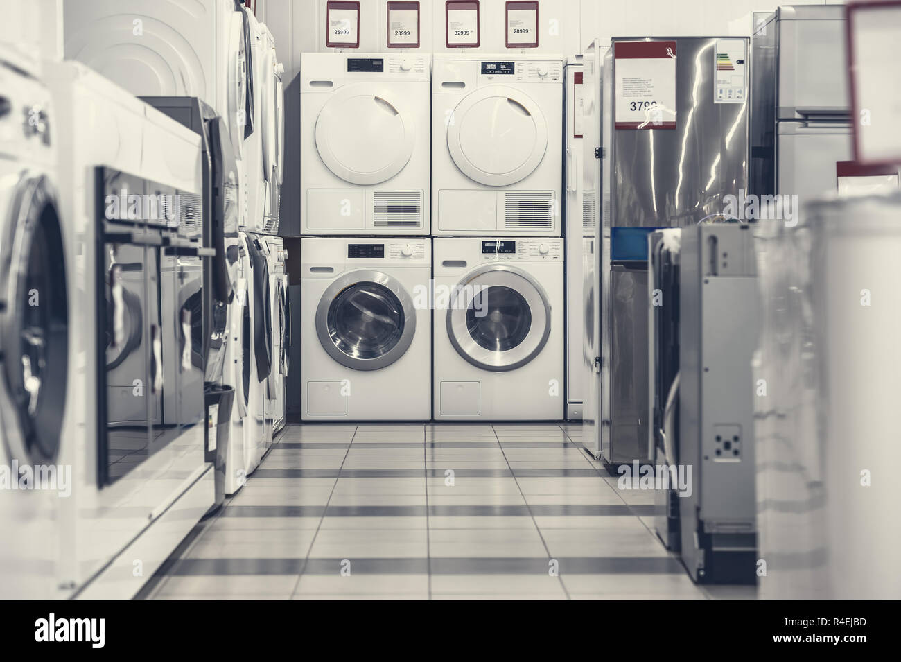 washing mashines in appliance store Stock Photo