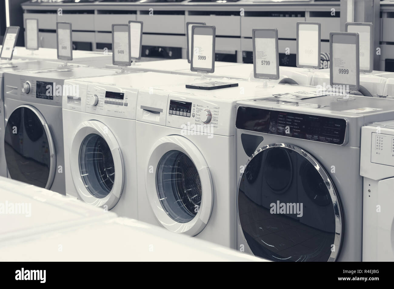 washing mashines in appliance store Stock Photo