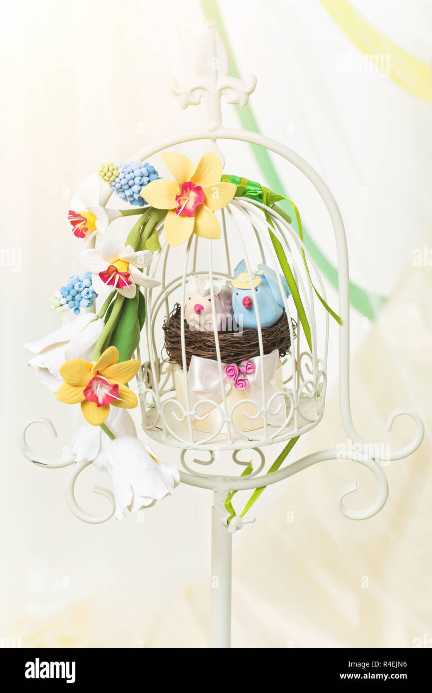 View of Decorative cage with birds Stock Photo - Alamy