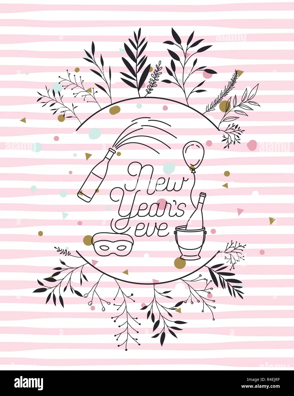 frame with happy new year lettering and wreath crown Stock Vector Image ...