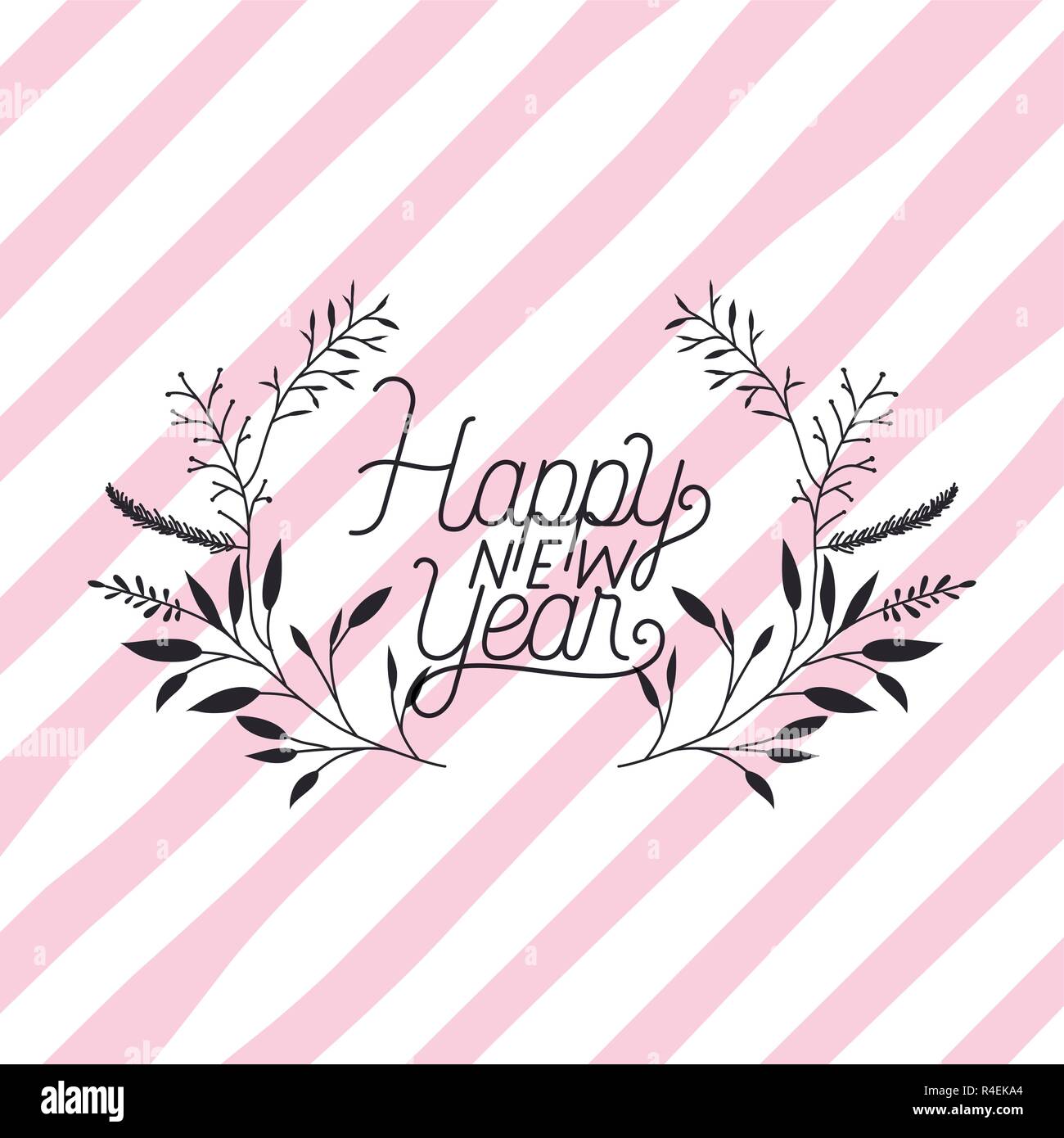 frame with happy new year lettering and wreath crown Stock Vector Image ...