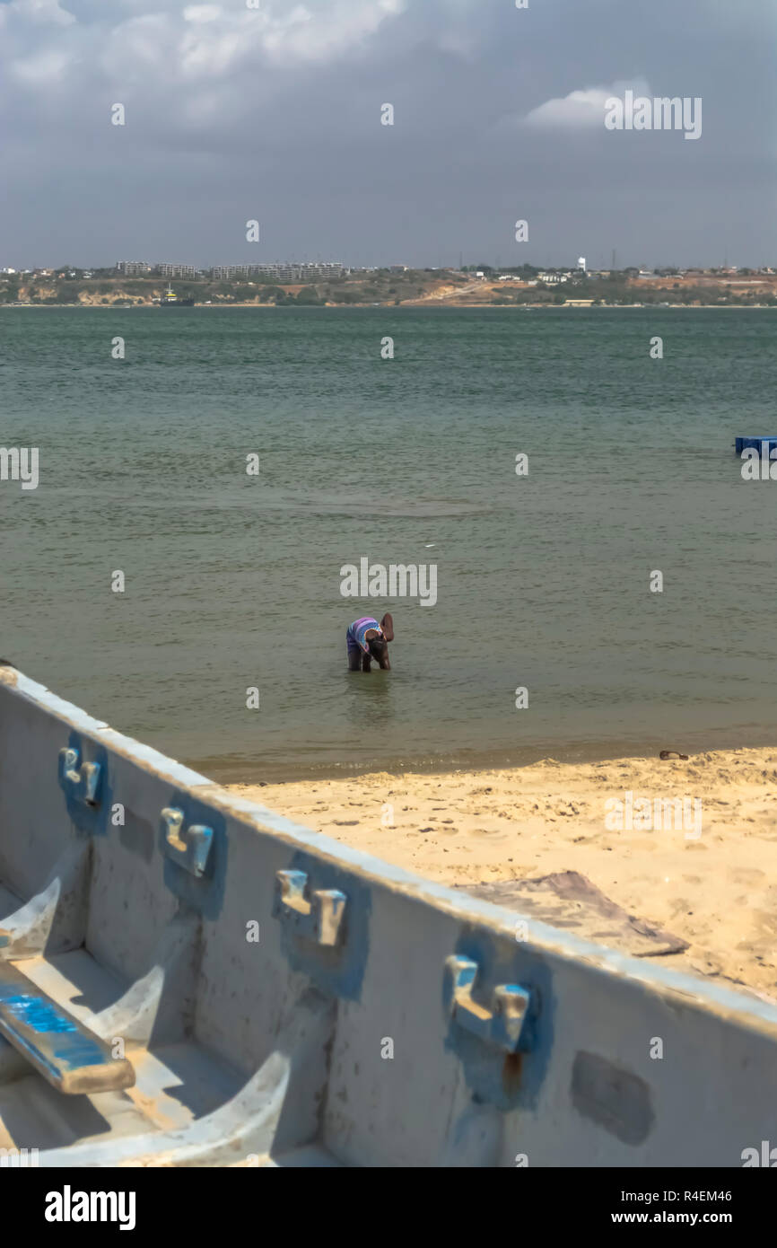 Luanda/Angola 11 11 2018 View of beach with boat interior, sea water