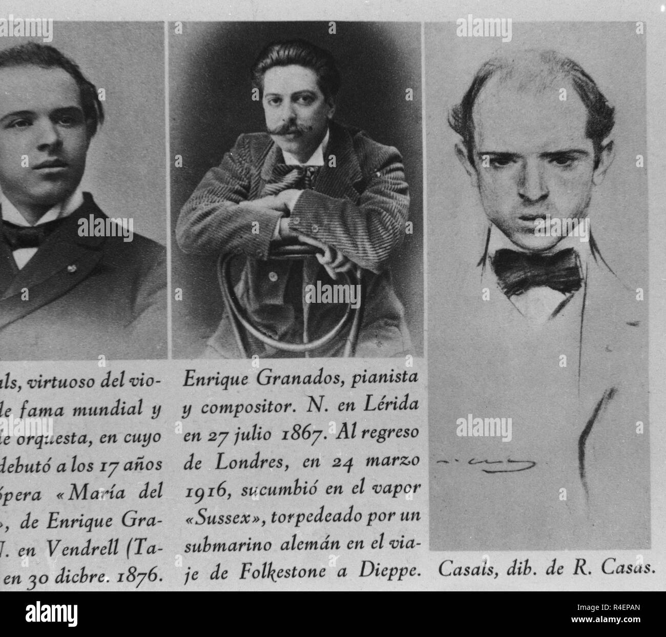PAU CASALS (1876/1973) DIBUJADO POR RAMON CASAS Y ENRIQUE GRANADOS(1867/1916)-COMPOSITORES ESPAÑOLES. Location: PRIVATE COLLECTION. MADRID. SPAIN. Stock Photo