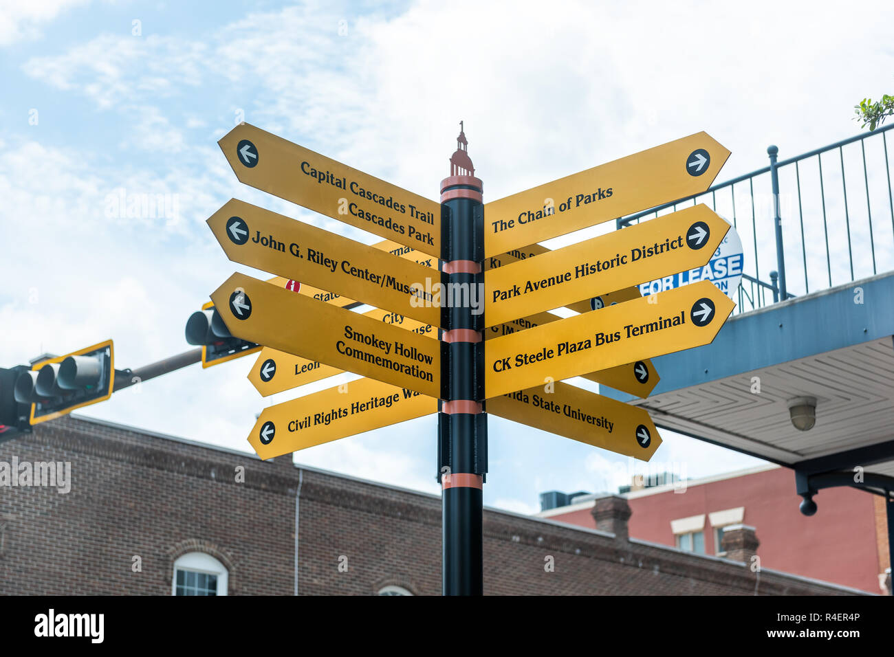 Tallahassee, USA April 26, 2018 Capital city street sign in Florida during sunny day with