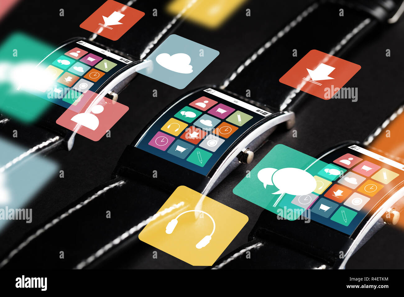 close up of smart watch set with menu icons Stock Photo - Alamy