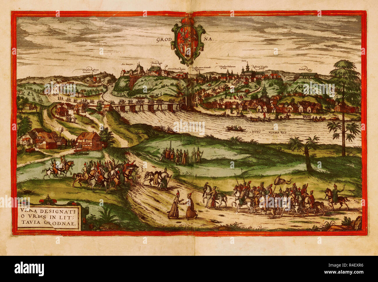 CIVITATES ORBIS TERRARUM - GRODNO (BIELORRUSIA) - GRABADO - 1575. Author: BRAUN GEORG 1541-1622 / HOGENBERG FRANS. Location: PRIVATE COLLECTION. Stock Photo