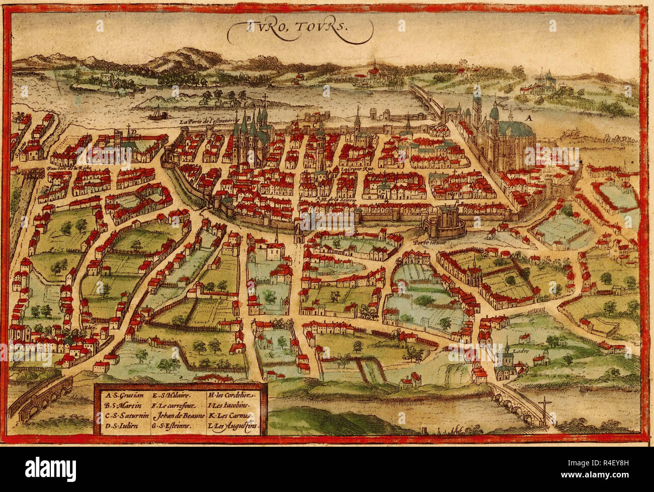George Braun CIVITATES ORBIS TERRARUM - TOURS (FRANCIA) - GRABADO - 1572. Author ...