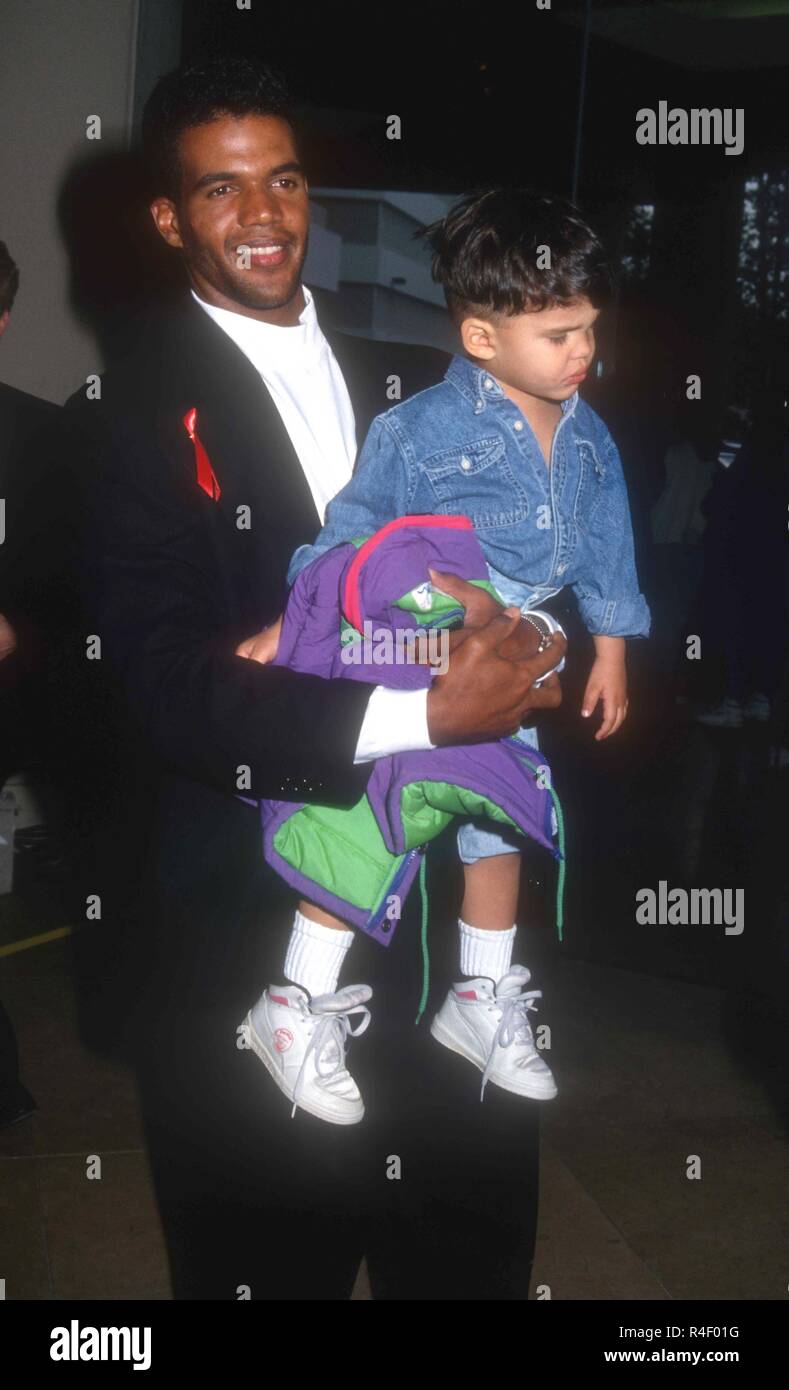 BEVERLY HILLS, CA - FEBRUARY 26: Actor Kristoff St. John and son Julian St. John attend the Ninth Annual Soap Opera Digest Awards on February 26, 1993 at the Beverly Hilton Hotel in Beverly Hills, California. Photo by Barry King/Alamy Stock Photo Stock Photo