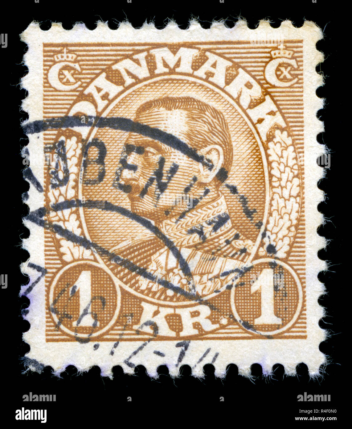 Postmarked stamp from Denmark in the King Christian X - facing left series issued in 1934 Stock Photo