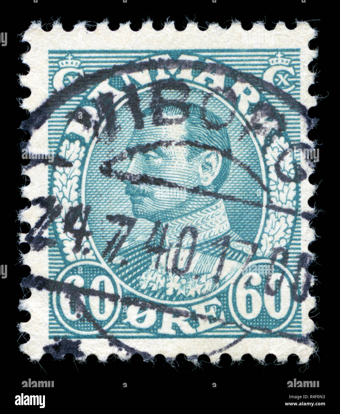 Postmarked stamp from Denmark in the King Christian X - facing left series issued in 1934 Stock Photo