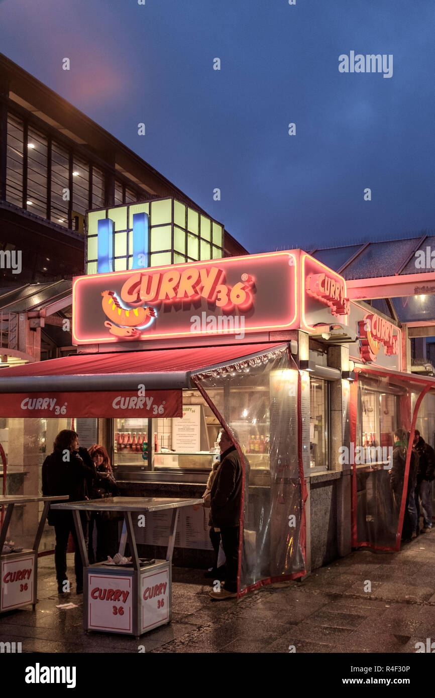 Zoologischer Garten , Berlin , Curry 36- the famous currywurs kiosk at the Train Station Stock Photo
