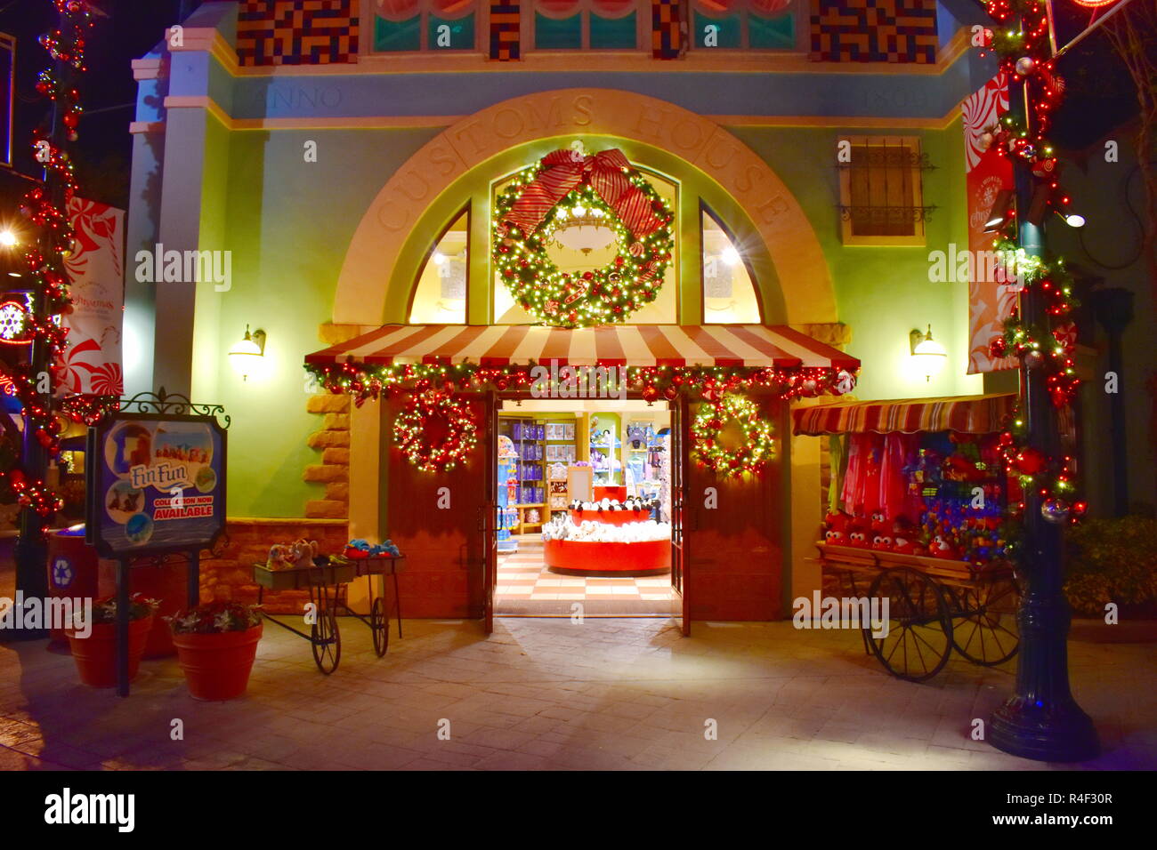 Orlando, Florida. November 19, 2018. Colorful Christmas Market at night