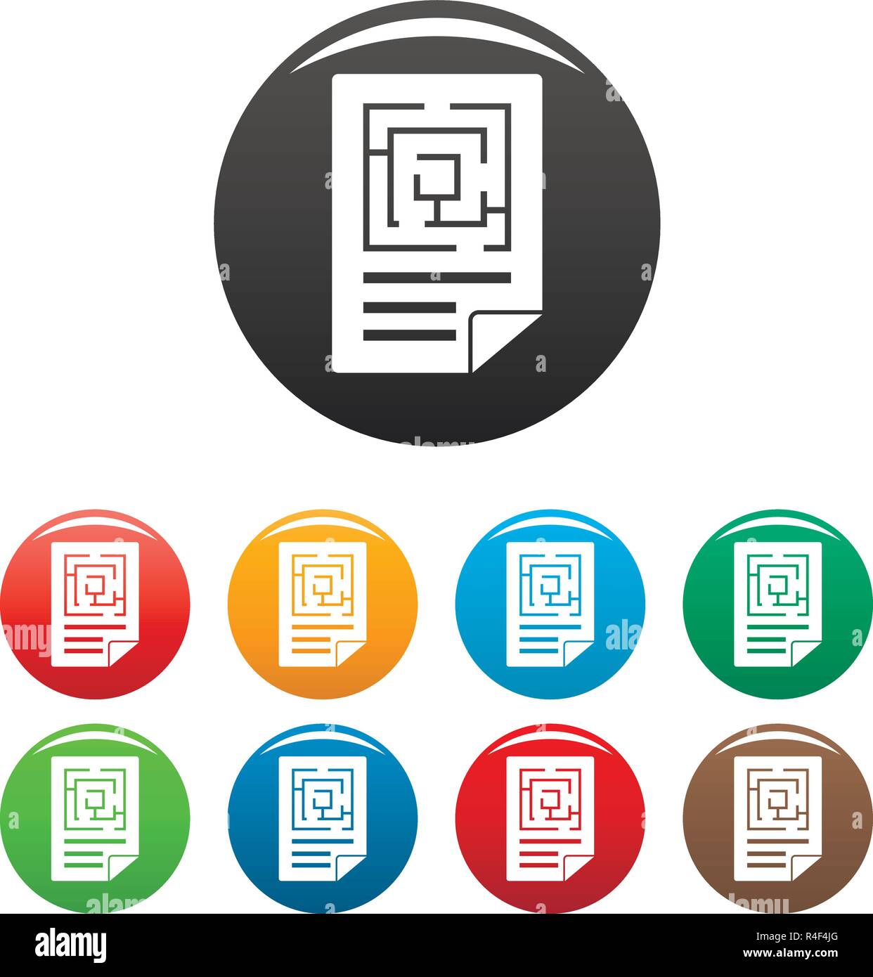 Labyrinth solution icons set 9 color vector isolated on white for any design Stock Vector