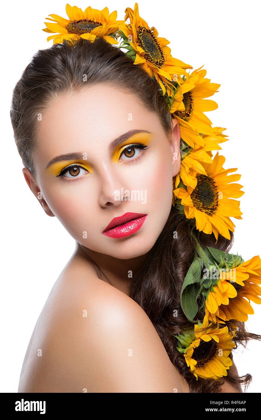 Beautiful girl with flowers in hair Stock Photo Alamy