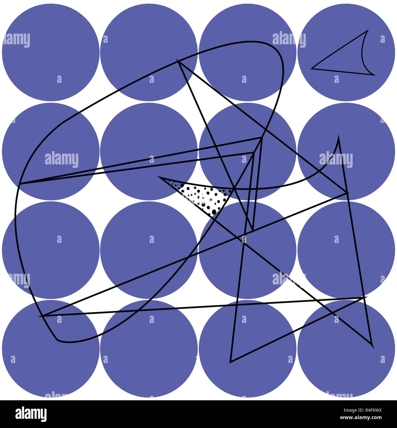 Abstract outline shapes composition on a blue circles background Stock Vector