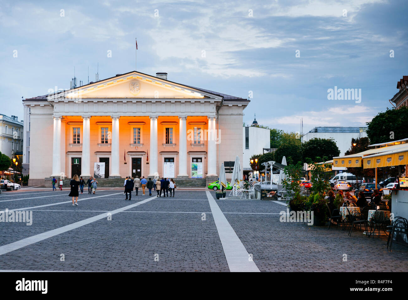 Vilnius Town Hall in the square of the same name in the Old Town of Vilnius. The current Vilnius Town Hall was rebuilt in neoclassical style according Stock Photo