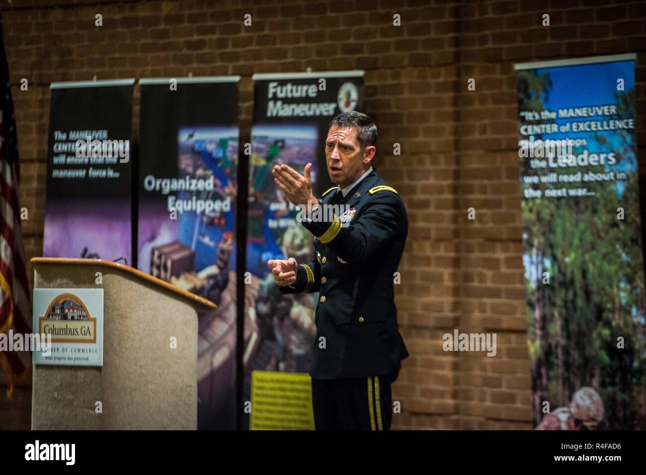 (FORT BENNING, Ga) Maj. Gen. Eric J. Wesley delivers the State of Fort